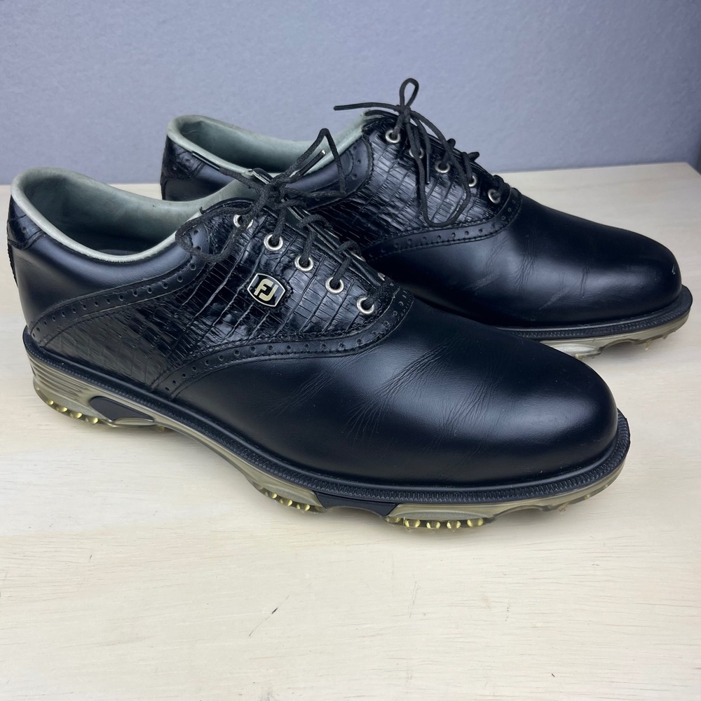 FootJoy DryJoys Tour Black Leather Saddle Golf Shoes 53676 Mens 8.5 M